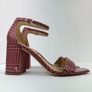 Sam Edelman size 9.5 Women’s Daniella Pink Plaid Ankle Strap Block Heel Sandals